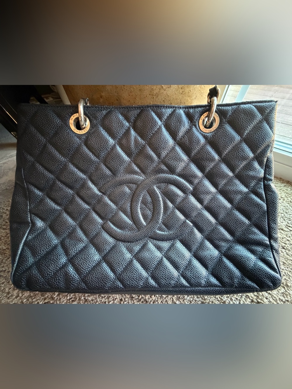 Authentic Chanel black CC quilted tote